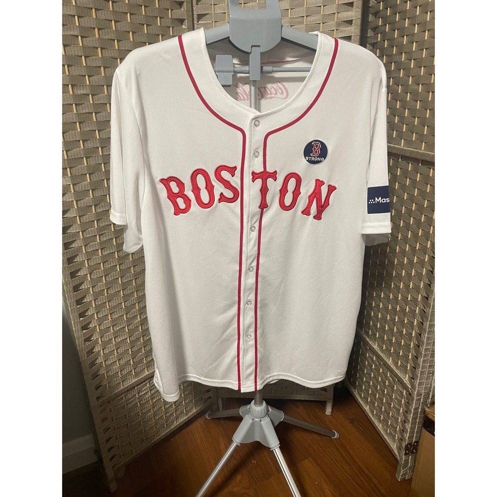 Boston Red Sox Baseball Jersey White B Strong Coca-Cola MassMutual Adult XL